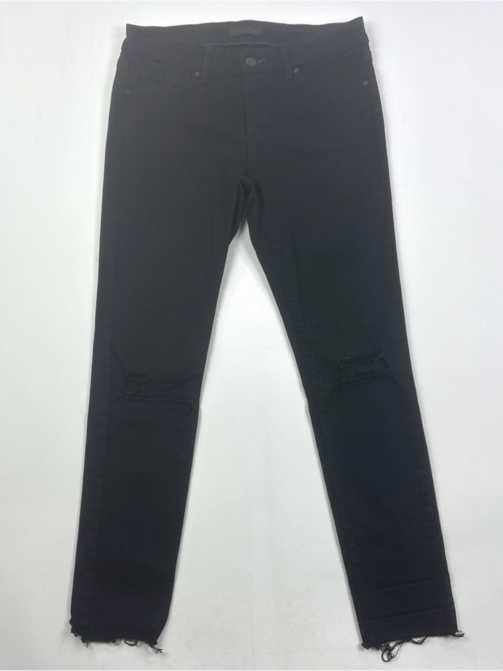 Uniqlo Skinny Tapered Distressed Womens Size 26 27x27 Black Jeans Ripped Cuffs